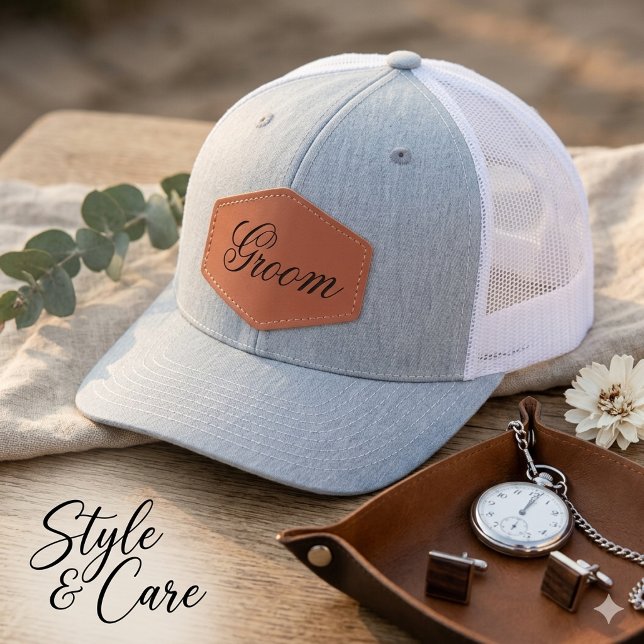 Groom Text Mark Leather Patch Hat Design (Groom Text Mark Leather Patch Hat Design)