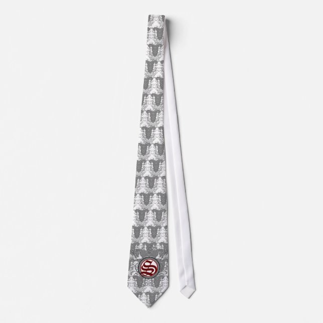 Groom Tie Vintage Lion Rampant Gray Swirls (Front)