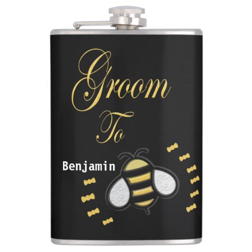 Groom To Be Gold Black Bee Bachelor Party Custom Flask