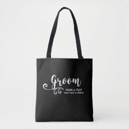 Groom Tote Bag | Cool Black White Modern Script