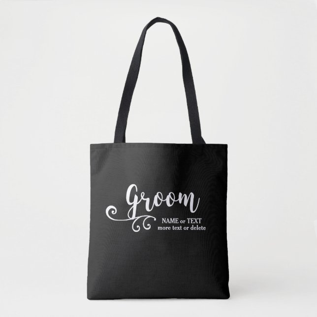 Groom Tote Bag | Cool Black White Modern Script (Front)
