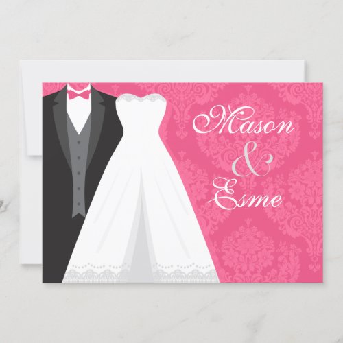 Groom Tux and Bridal Gown Pink Luxury Wedding Invitation