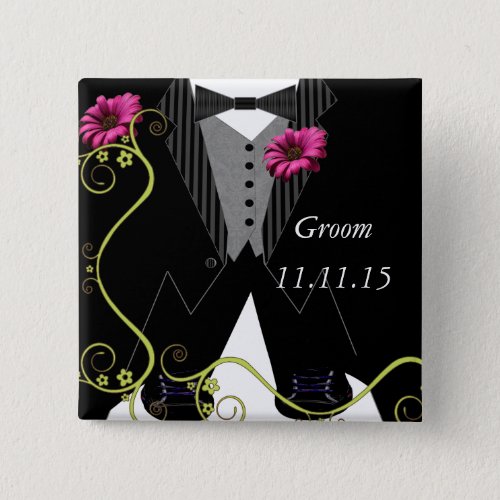 Groom Tuxedo Bow Tie Tennis Shoe Wedding Badges Pinback Button