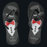 Groom Tuxedo Custom Flip Flops<br><div class="desc">Groom tuxedo flip flops! Personalize and add the bride and groom names. The wedding date,  as well. Bride flip flops are also available.</div>
