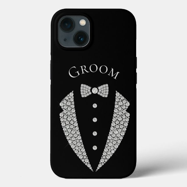 Groom Tuxedo Silver Typography Black Wedding Case-Mate iPhone Case (Back)