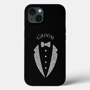 Groom Tuxedo Silver Typography Black Wedding iPhone 13 Case