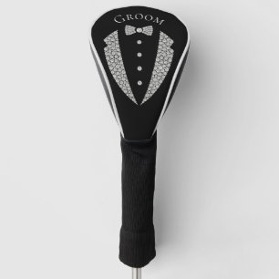 Groom Tuxedo Silver Typography Wedding Golf Head Cover