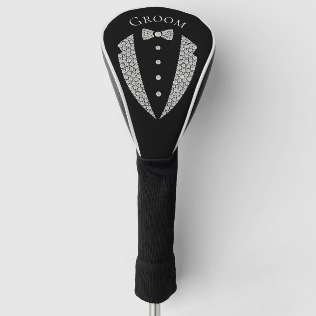 Groom Tuxedo Silver Typography Wedding  Golf Head Cover (Front)