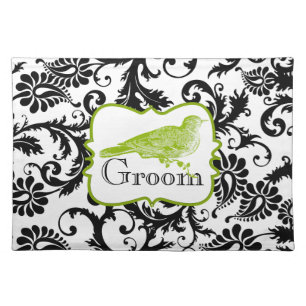Groom Vintage Bird Apple Green & Black Damask Cloth Placemat
