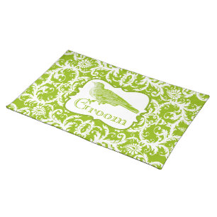Groom Vintage Bird Apple Green Damask Placemat