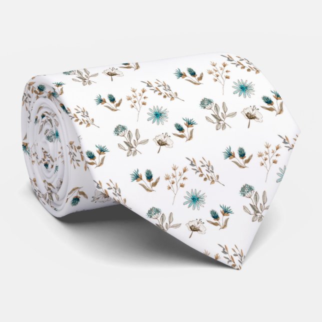 Groom Watercolor Blue  Floral Wedding  Neck Tie (Rolled)