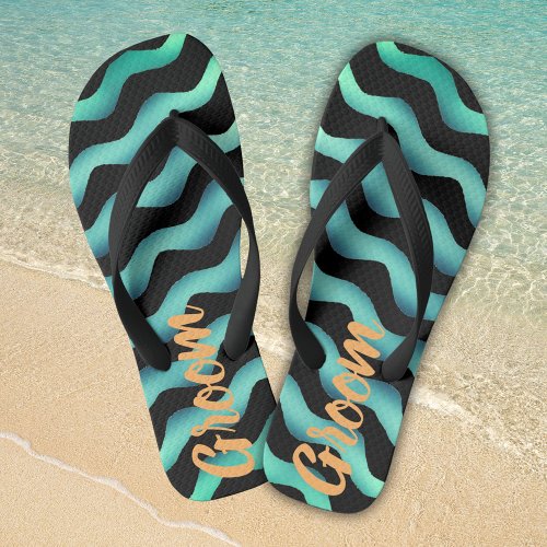 Groom Waves Marine Beach Wedding Flip Flops