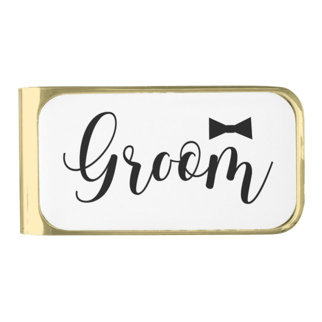 Groom-Wedding,-Bachelor-party-tie Gold Finish Money Clip (Front)