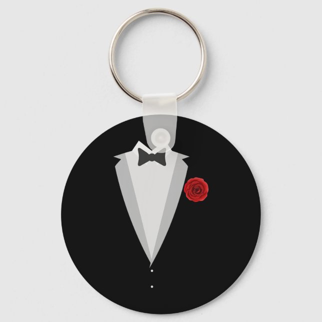 Groom Wedding Costume Black Tie Funny Bachelor Par Keychain (Front)