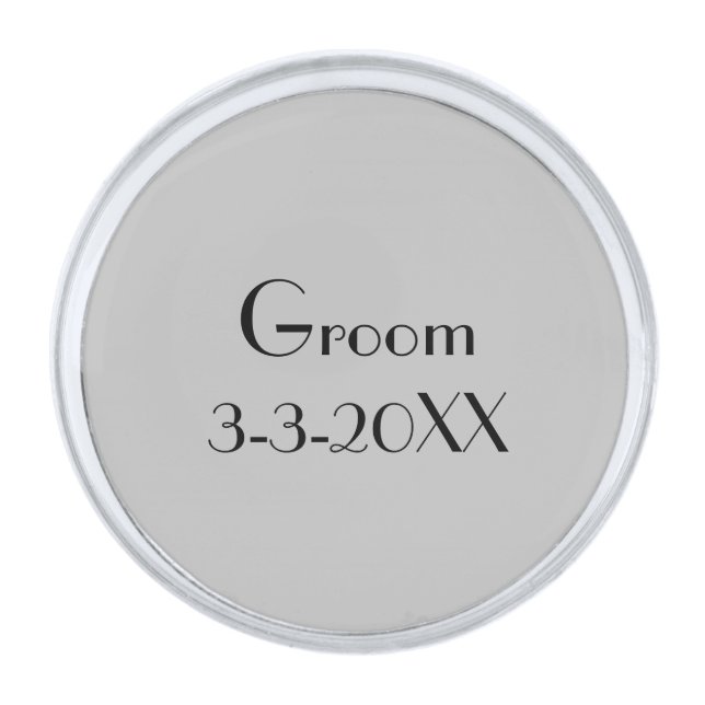 Groom Wedding Date Gray and Black Silver Finish Lapel Pin (Front)