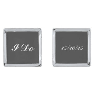 Groom wedding date silver cufflinks