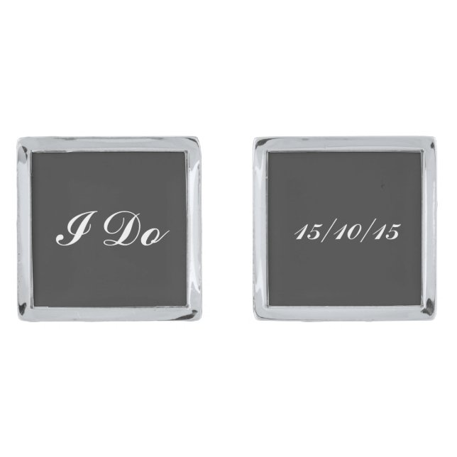 Groom wedding date silver cufflinks (Front)