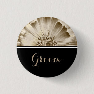 Groom Wedding Gold Daisy Button