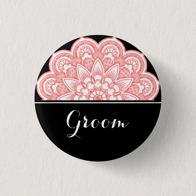 Groom Wedding Mandala Art Button (Front)