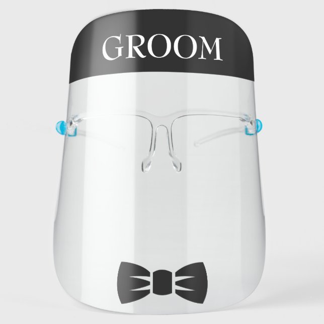Groom Wedding Party Fun Black Bowtie Face Shield (Front)