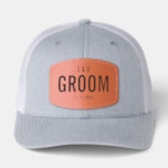 Groom Wedding Party Leather Patch Hat<br><div class="desc">Celebrate the groom with this personalized leather patch trucker hat,  designed for wedding celebrations,  bachelor parties,  and pre-ceremony moments. Featuring a clean leather patch customized with initials and a wedding date,  this hat adds a bold,  polished touch to any wedding-day look.</div>