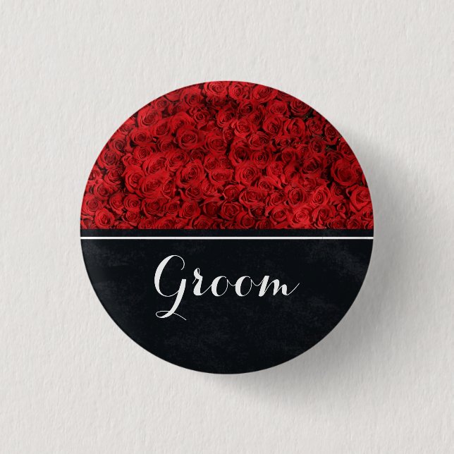 Groom Wedding Red Roses Button (Front)