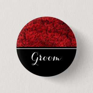 Groom Wedding Red Roses Button