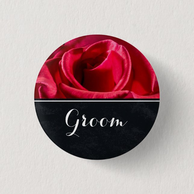 Groom Wedding Red Roses Button (Front)