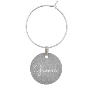 Groom - Wedding Silver Glitter Sparkle Wine Charm