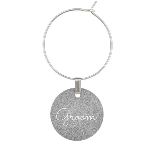 Groom _ Wedding Silver Glitter Sparkle Wine Charm