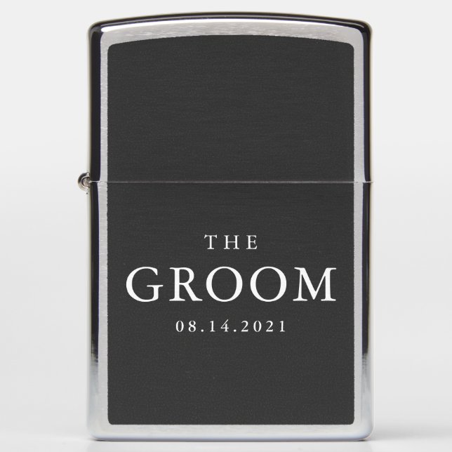 Groom Wedding Simple Classic Black and White Zippo Lighter (Front)