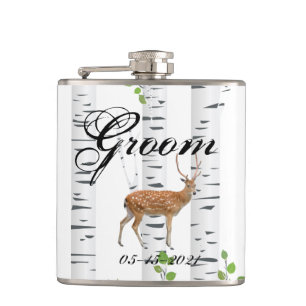 Groom Whiskey Flask Deer Doe Buck Woodland Hunting