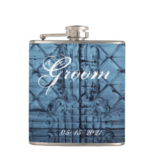 Groom Whiskey Flask Rustic Tin Panel Ceiling Count