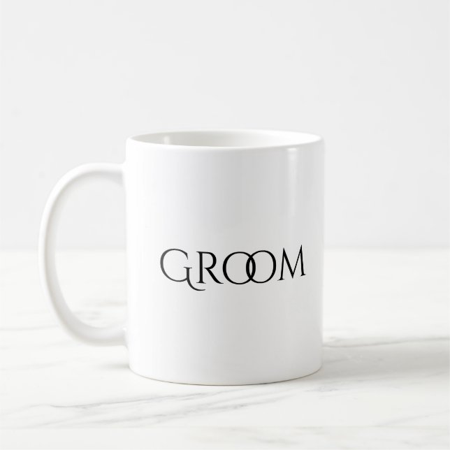 Groom White  Black Typography Wedding Coffee Mug (Left)