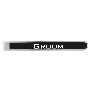 Groom White on Black or Any Custom Color Silver Finish Tie Clip