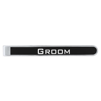 Groom White on Black or Any Custom Color Silver Finish Tie Clip
