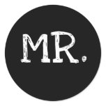 Groom White Text Mr. Classic Round Sticker