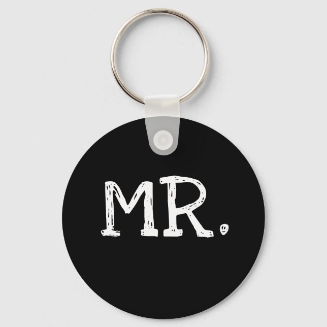 Groom White Text Mr. Keychain (Front)
