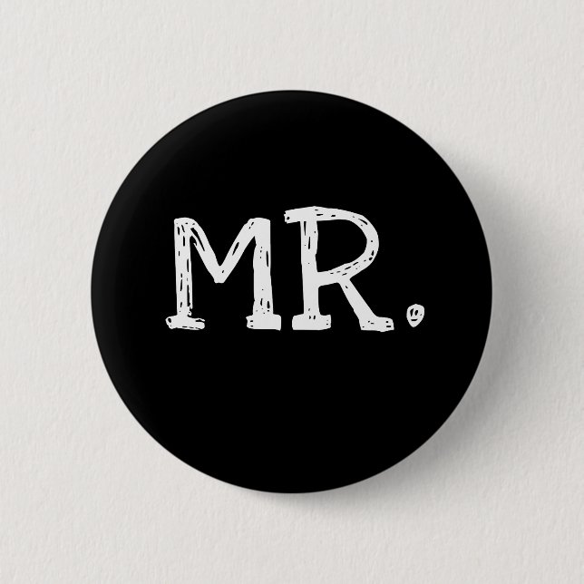 Groom White Text Mr. Pinback Button (Front)