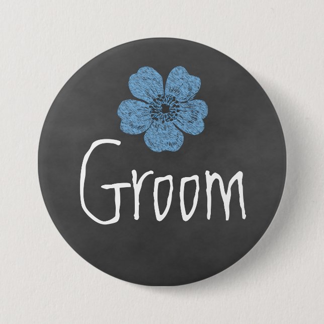 Groom Wild Blue Roses Chalkboard Pinback Button (Front)