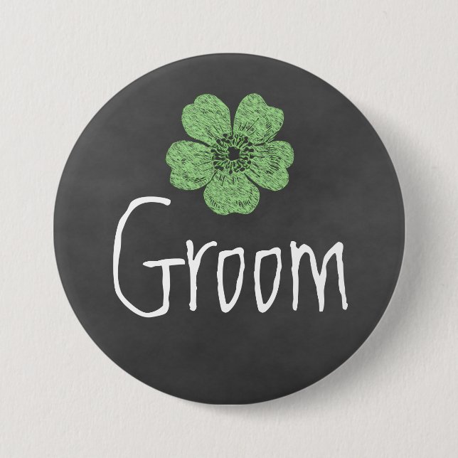 Groom Wild Green Roses Chalkboard Pinback Button (Front)