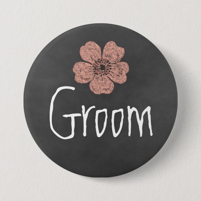 Groom Wild Peach Roses Chalkboard Button (Front)