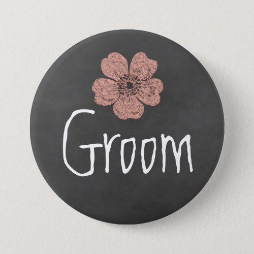 Groom Wild Peach Roses Chalkboard Button