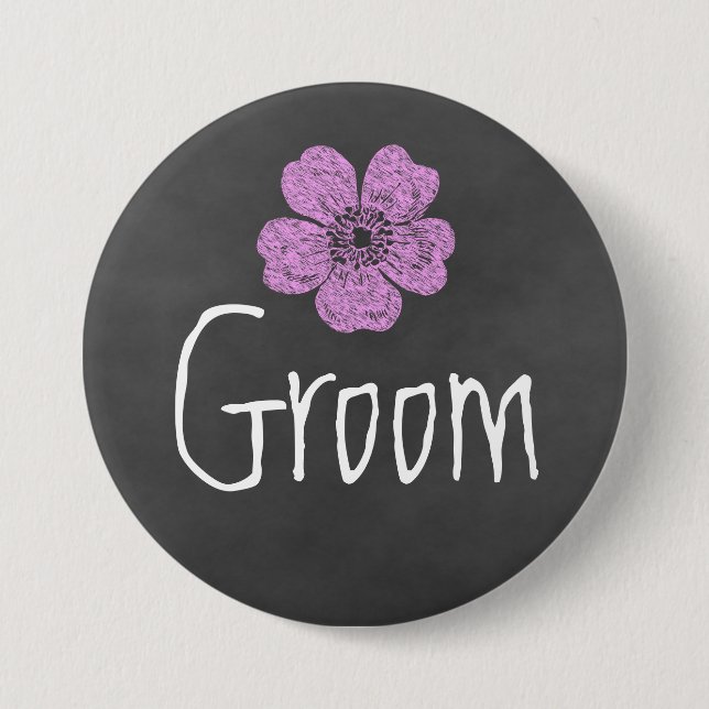Groom Wild Pink Roses Chalkboard Button (Front)