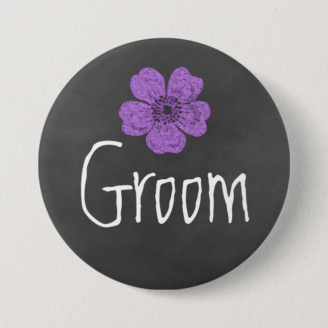 Groom Wild Purple Roses Chalkboard Pinback Button (Front)