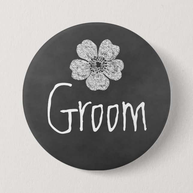 Groom Wild White Roses Chalkboard Button (Front)