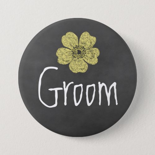 Groom Wild Yellow Roses Chalkboard Button