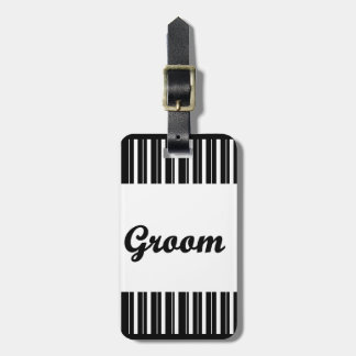 groom with black and white stripes luggage tag