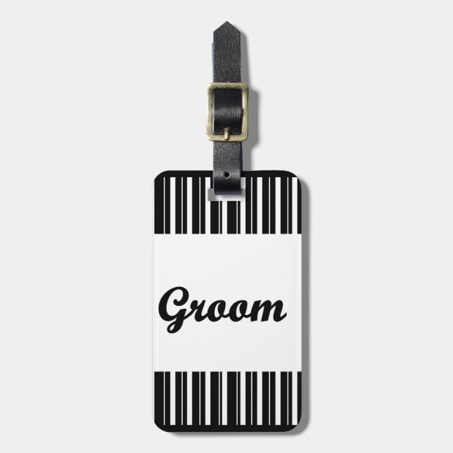 groom with black and white stripes luggage tag (Front Vertical)
