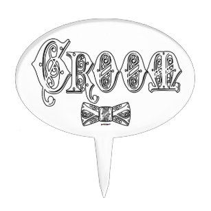 Groom with Bow Tie White and Black Type Cake Topper